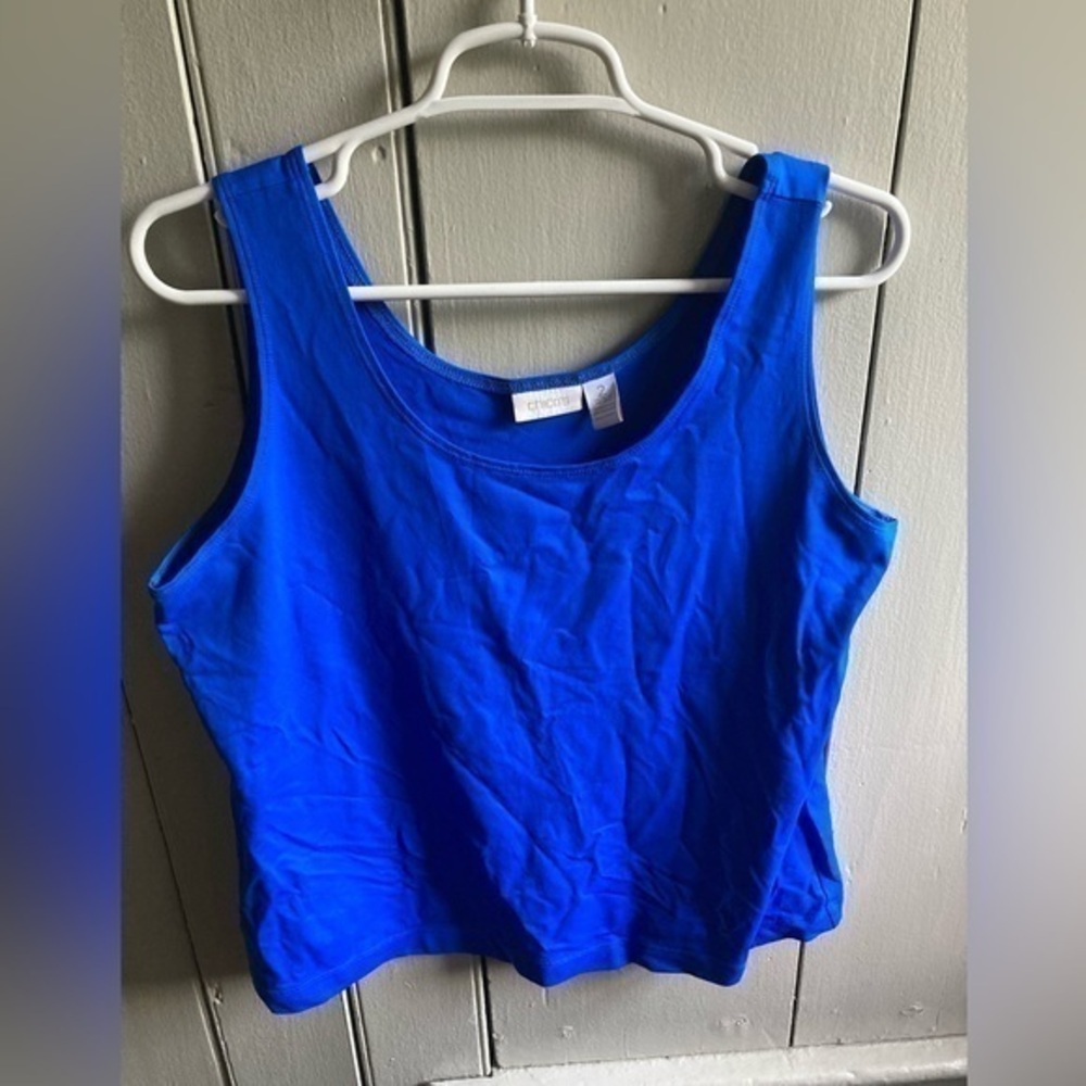 Chico's Women's Size 2 large Basic  Blue Solid Nylon Round Neck Regular